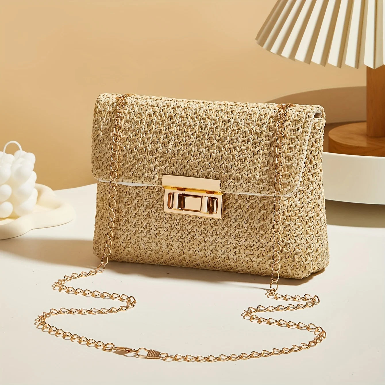 Sac à Main Femme Paille Femme Bandoulière - Sac Crossbody Fermoir Décoratif Fashion