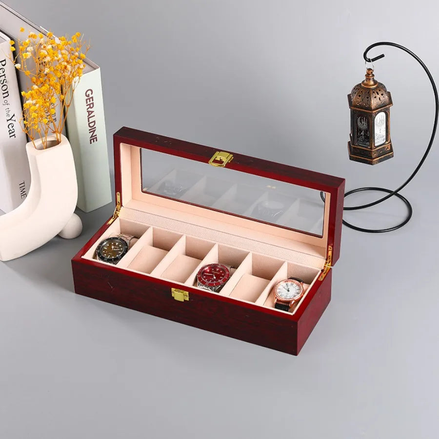 Boîte à Montres Bois Finition Piano Laqué - 12 Emplacements - Rangement Luxe - Organisateur Bijoux