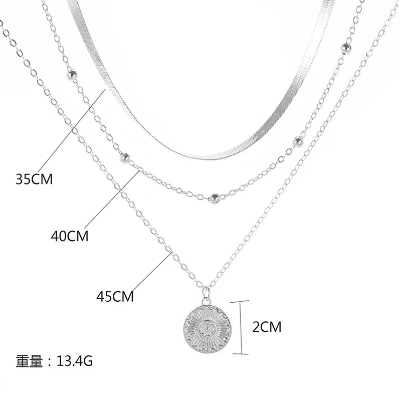 Collier Rond à Trois Rangs Argent Sterling 925 Femme - Chaîne Simple Minimaliste
