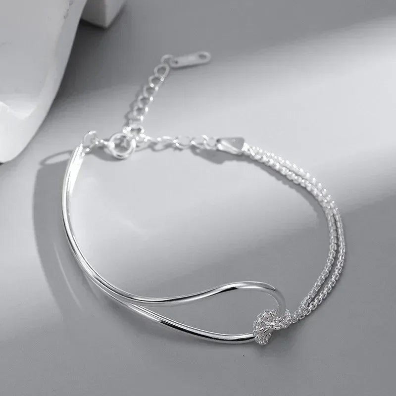 Bracelet Femme Élégant Minimaliste - Design Géométrique Double Couche Lignes Nouées Chaîne
