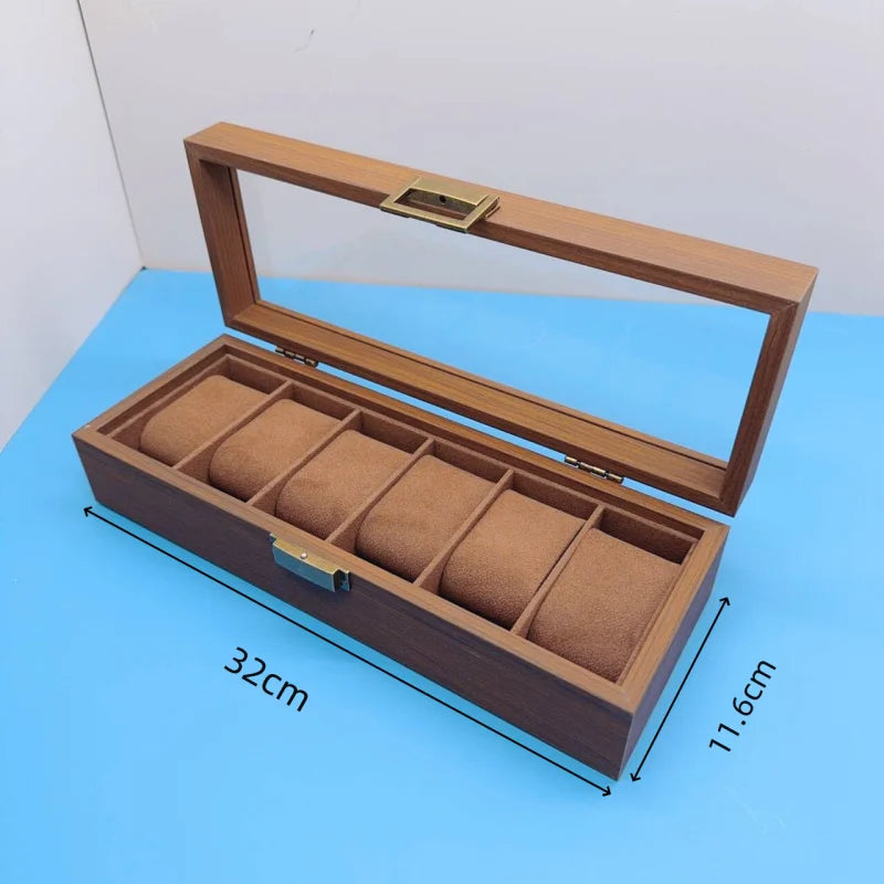 Boîte à Montres Bois Noyer 12 Emplacements - Vitrine Verre - Protection Luxe - Rétro