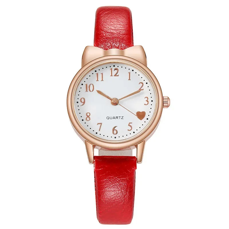 MOONBIFFY - Montre Enfant Fille + Bracelet Perles - Ensemble Cadeau - Bracelet Cuir Rose