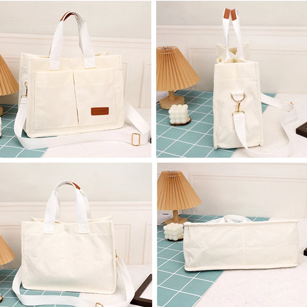 Sac à Main Femme Velours Côtelé Grande Capacité - Sac Bandoulière Fashion Travail