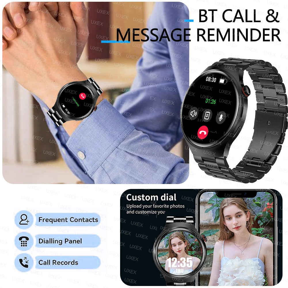 UXEX - Montre connectée 2025 Business 1.52" HD - Appels Bluetooth 5.1 - Bracelet Acier - Suivi Santé - Android iOS