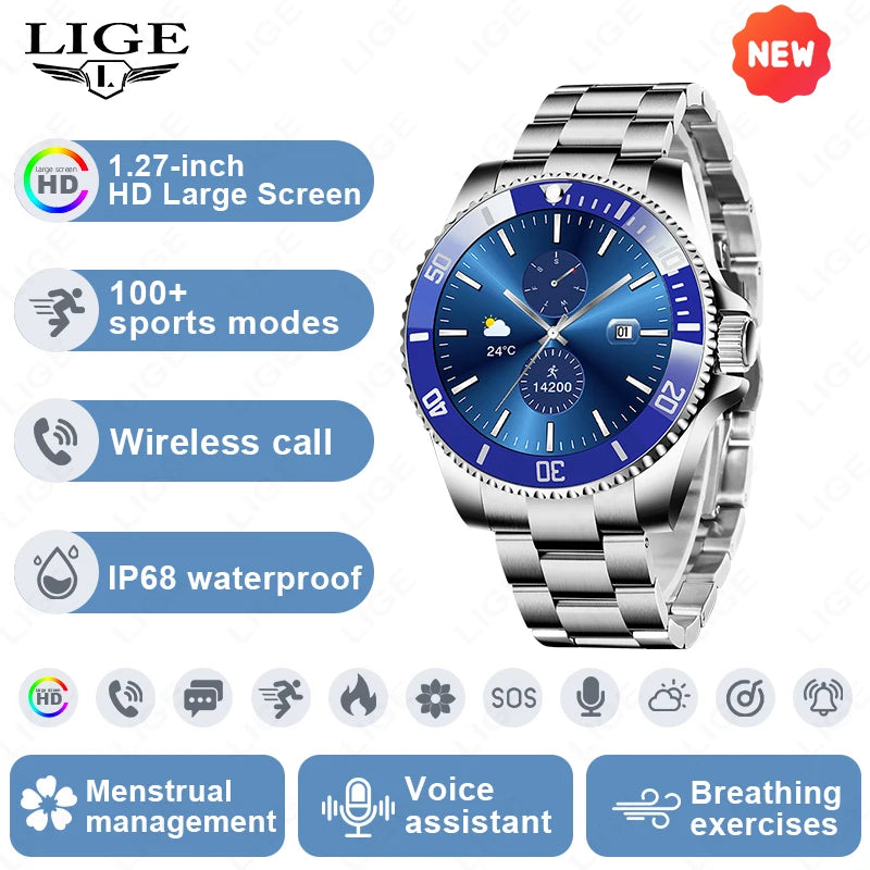 NOUVEAUTÉ 2026 !!! – Montre Homme Connectée LIGE 2026 – Appels Bluetooth, IP68, Écran HD 1.27", Suivi Santé & 100+ Sports