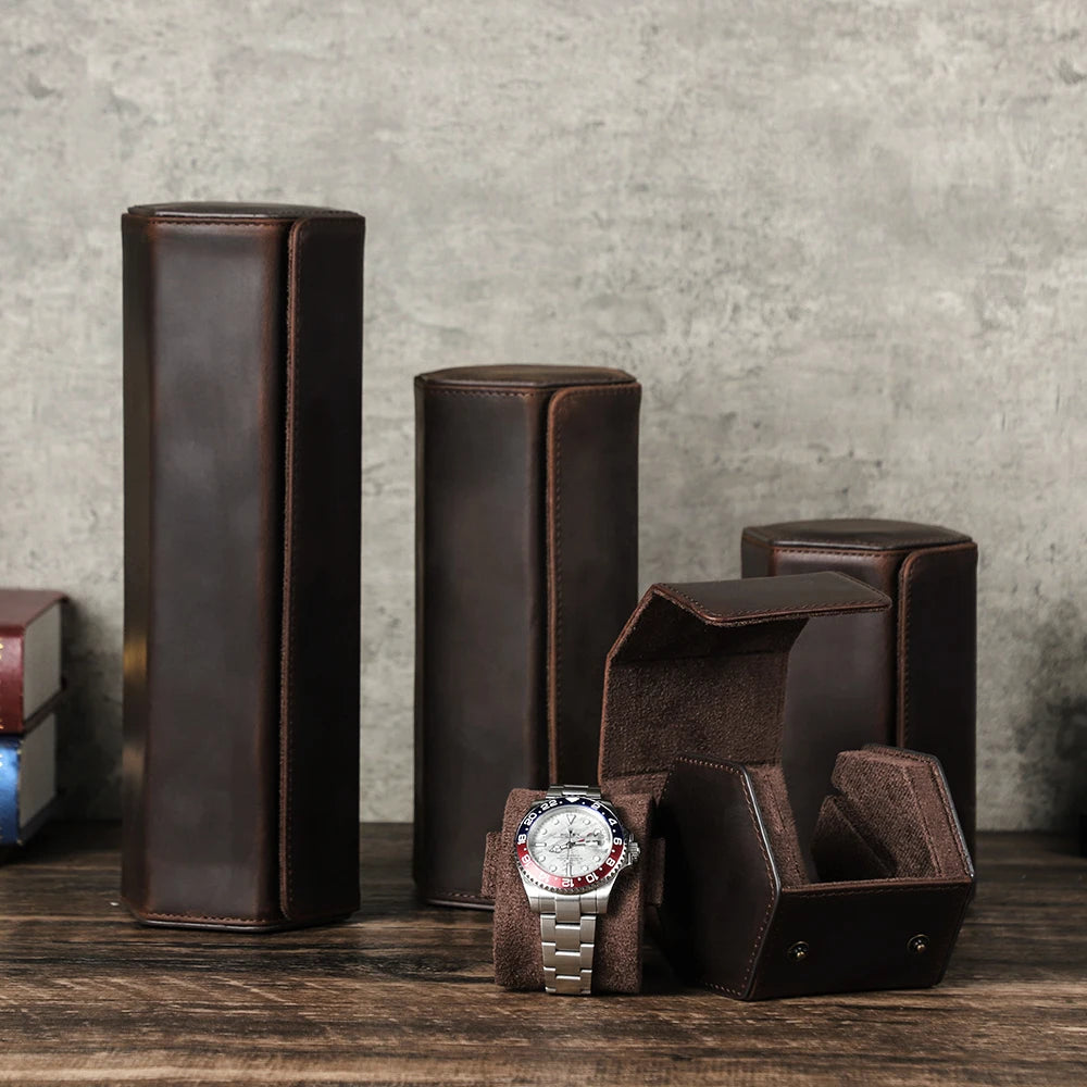 Boîte à Montres Vintage Cuir Véritable Rangement Voyage 1/2/3/4/8 Emplacements