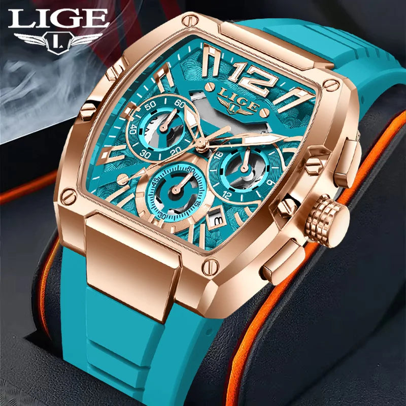 LIGE - Montre Homme  Quartz Chronographe Étanche Lumineux Bracelet en Silicone Montres Mâle