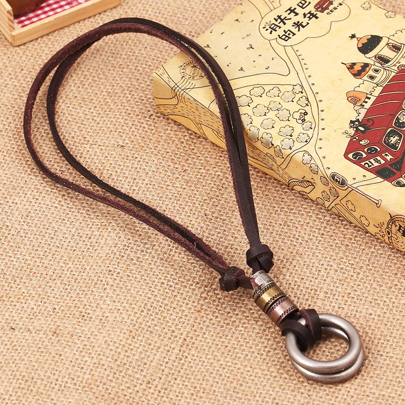 Collier Pendentif Croix Tag Cuir Vintage - Bijou Unisexe Artisanal