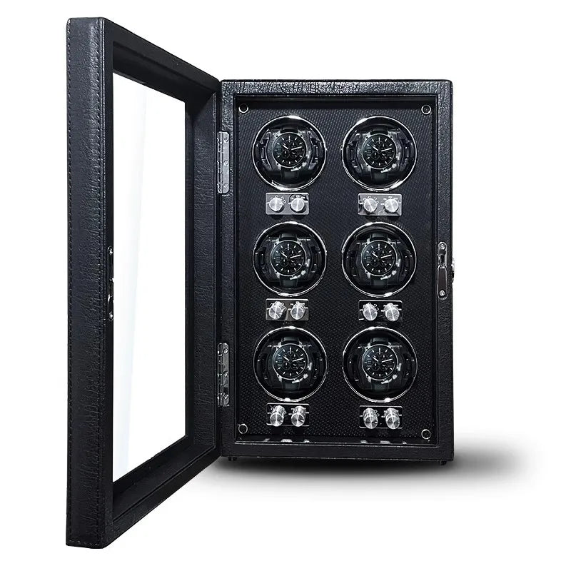 Remontoir à Montres Automatique IBBETON Luxe Cuir - Moteur Mabuchi - Armoire Rangement - 6 Montres - Garantie 3 Ans