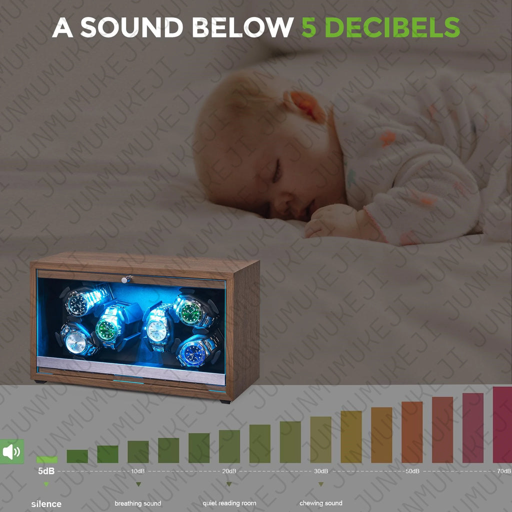 Remontoir à Montres Automatique 6 Montres - Bois - Moteur Mabuchi Silencieux - USB - Boîte Rangement