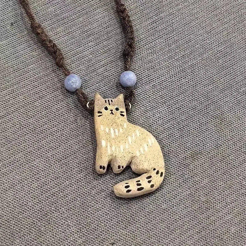 Collier Pendentif Chat Mignon Rétro Perles Étoiles - Bijou Femme Ethnique