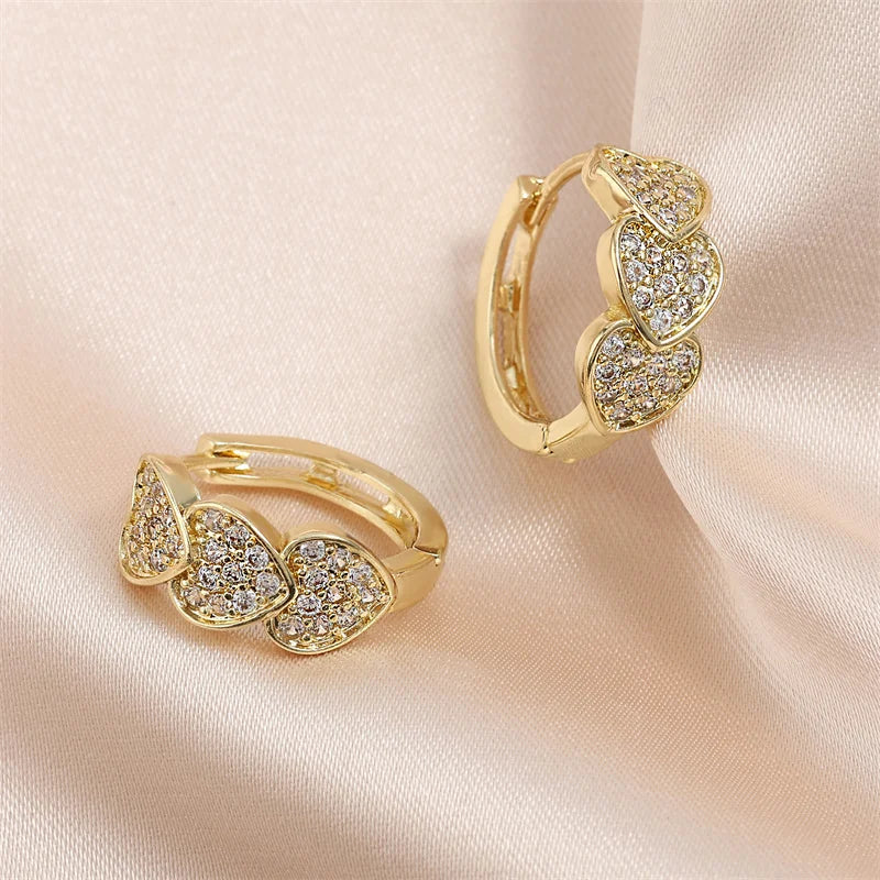 Boucles d'Oreilles Femmes Pendantes Zircon Doré - Bijou Femme Élégant