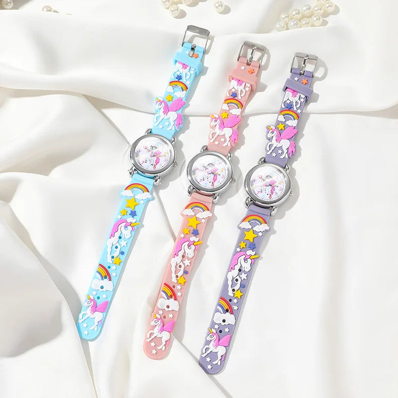 MOONBIFFY - Montre Enfant Poney Arc-en-Ciel - Bracelet Silicone - Cadran Licorne Magique