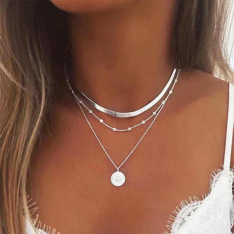 Collier Rond à Trois Rangs Argent Sterling 925 Femme - Chaîne Simple Minimaliste