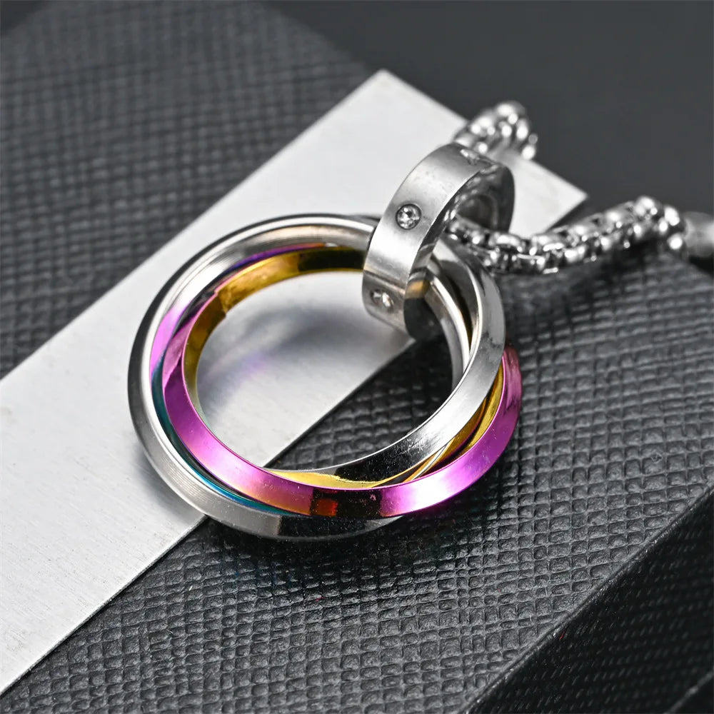 Collier à Trois Cercles Entrelacés Acier Inoxydable - Minimaliste Unisexe Bohème