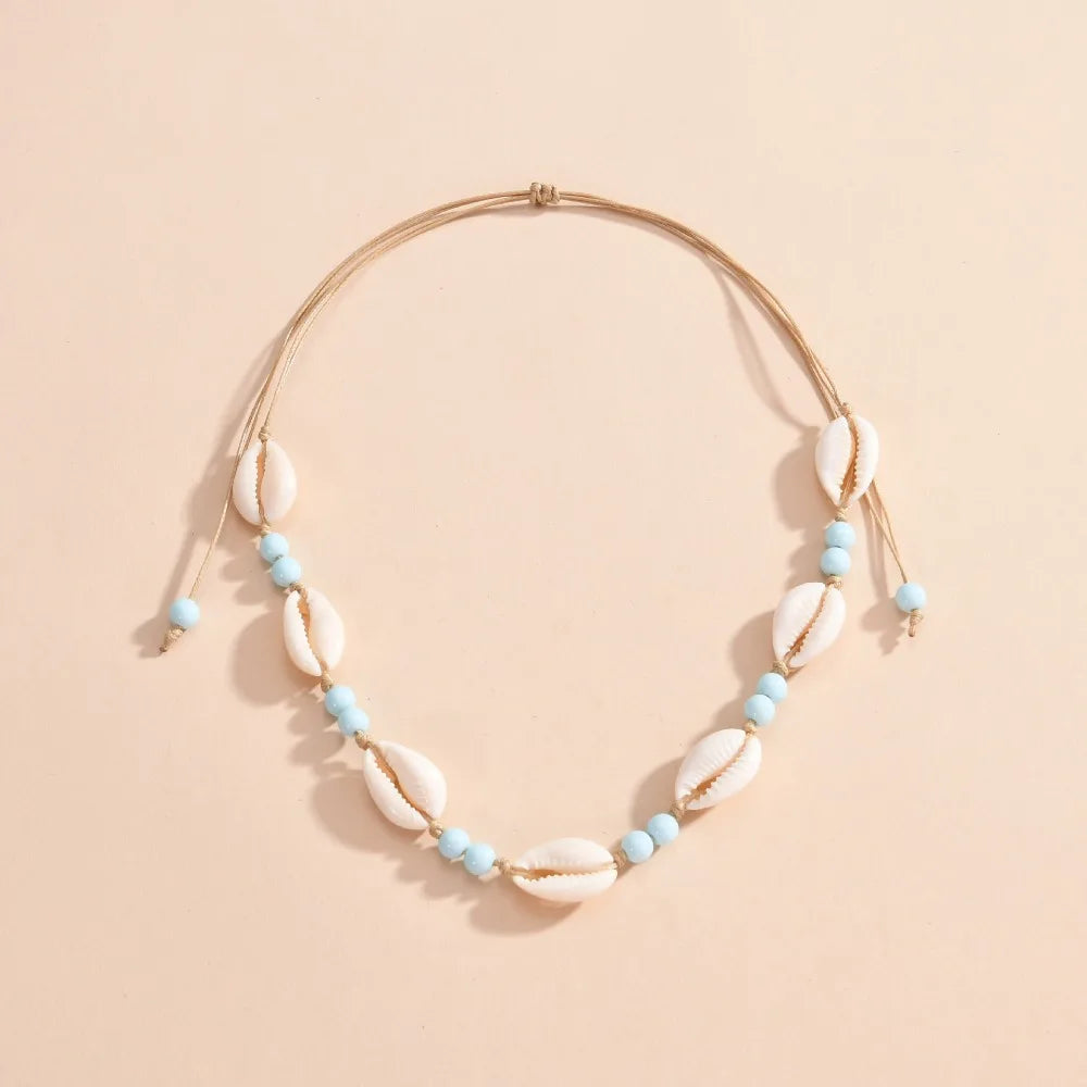 Collier Court Chaîne Perles Géométrique Bohème - Bijou Femme Tendance