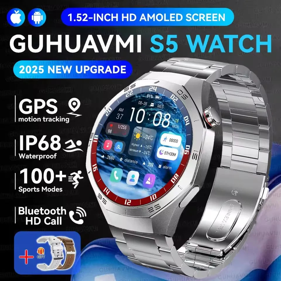 Montre Connectée Watch 5 Pro 2026 - GPS Écran AMOLED 1,52" Appels Bluetooth IP68