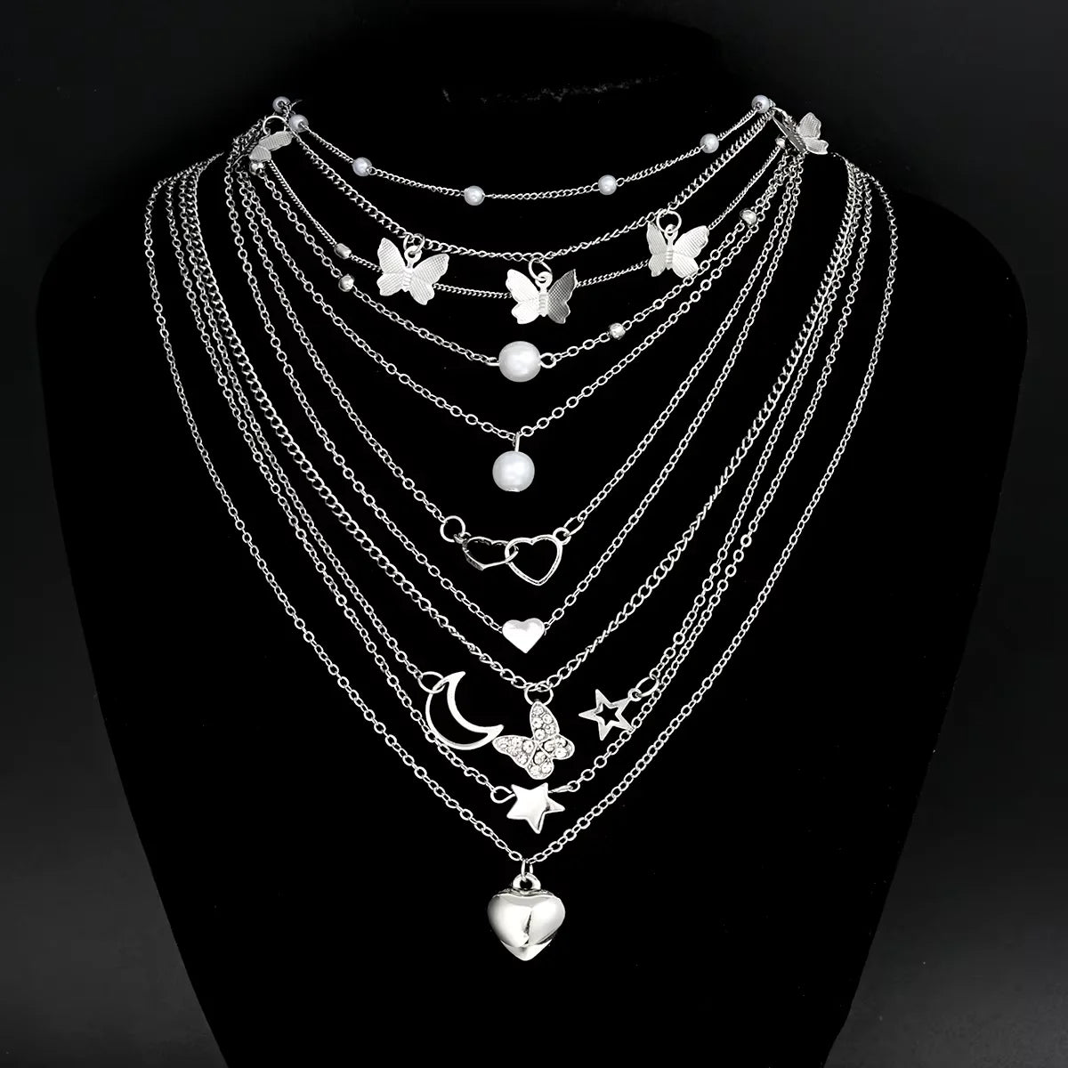 Ensemble 10 Colliers Pendentifs Empilables Femme - Cœur Multi-Rangs Tendance