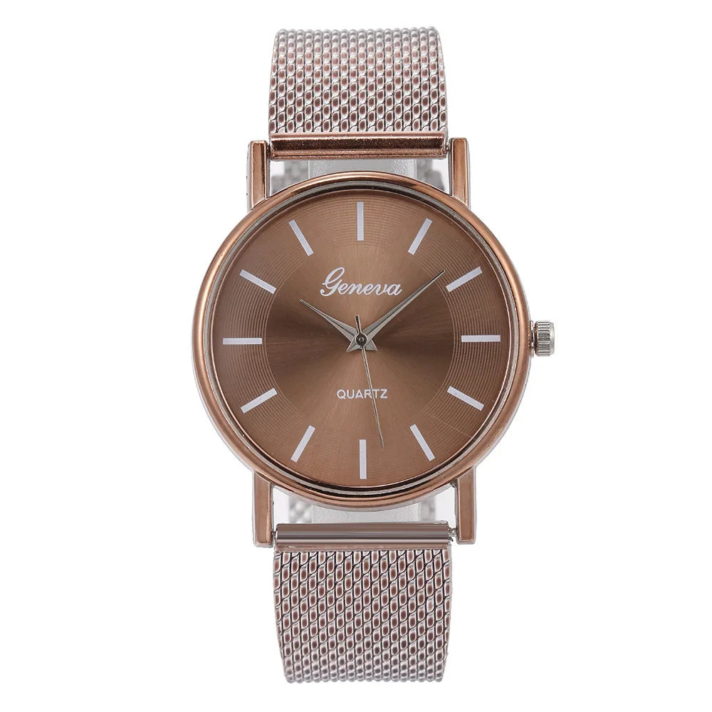 MOONBIFFY - Montre Femme Luxe Quartz - Acier Inoxydable - Cadran Doré - Casual Élégant