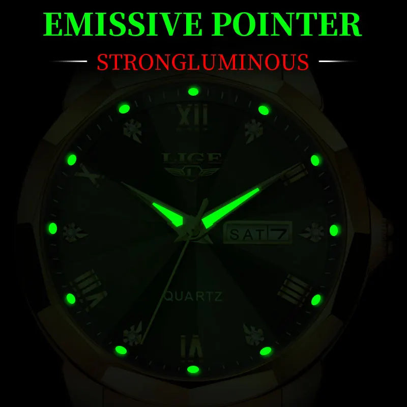 LIGE - Montre Femme Quartz Luxe - Bracelet Acier Bicolore Or/Argent - Cadran Bleu - Étanche 3 ATM