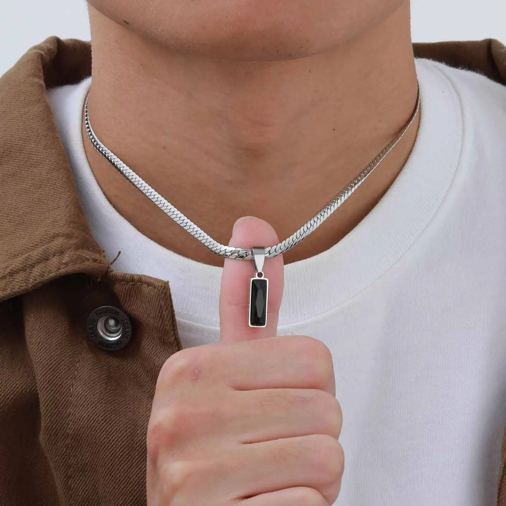 Collier Homme Chaîne Cubaine Acier Inoxydable Pendentif Pierre - Bijou Hip-Hop