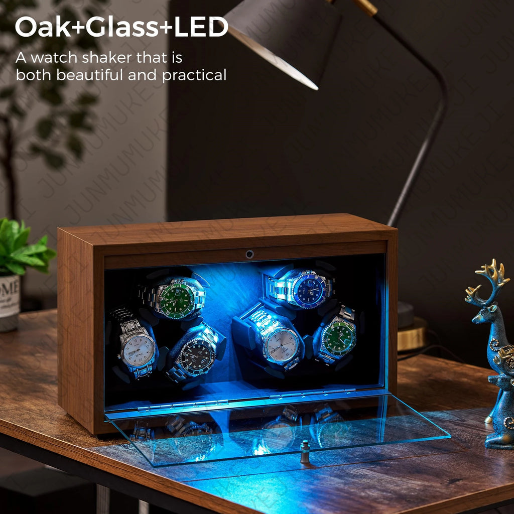 Remontoir à Montres Automatique 6 Montres - Bois - Moteur Mabuchi Silencieux - USB - Boîte Rangement