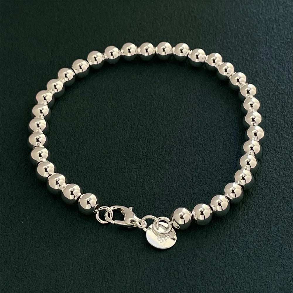 Bracelet Argent Sterling 925 Perles 6MM Femme - Mariage Fête Élégant