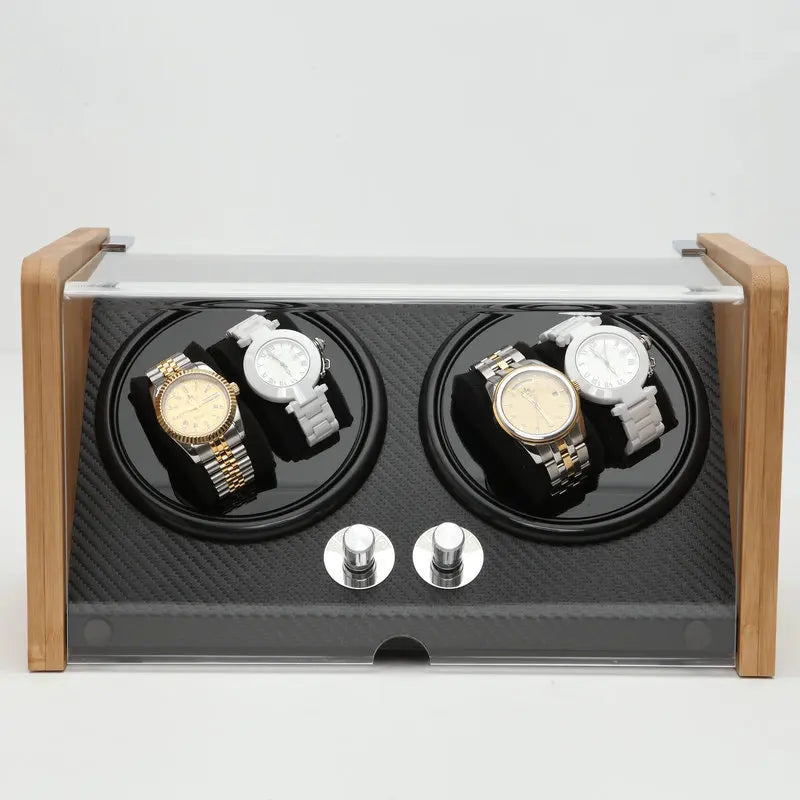 Remontoir à Montres Automatique Bois YPAY 4+0 - Silencieux - Bambou - Rotation - Luxe - Fibre Carbone