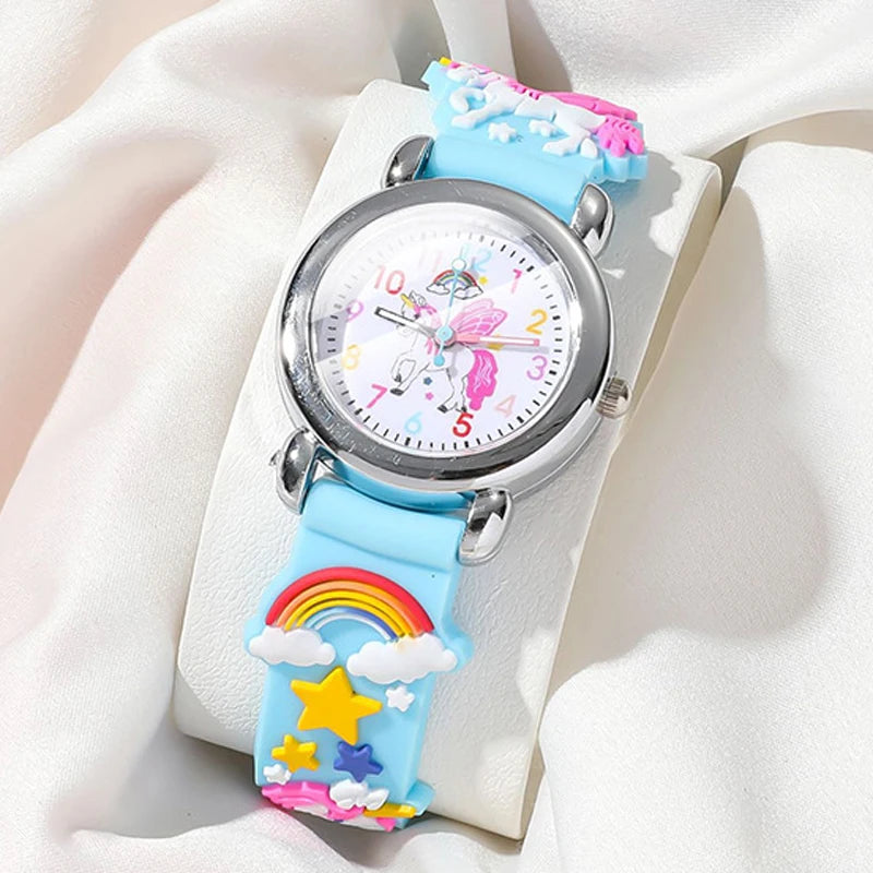 MOONBIFFY - Montre Enfant Poney Arc-en-Ciel - Bracelet Silicone - Cadran Licorne Magique