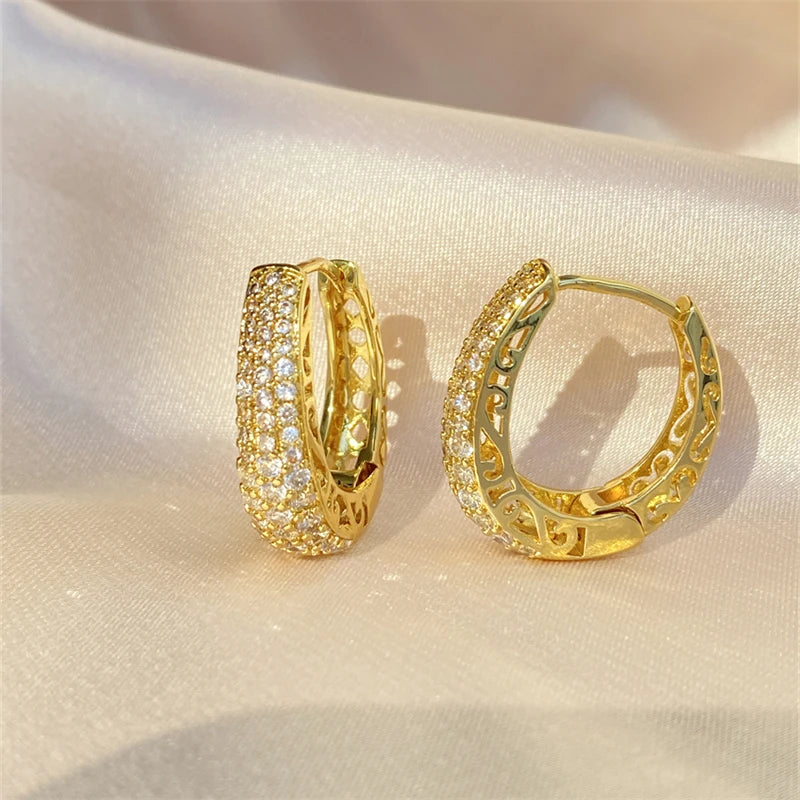 Boucles d'Oreilles Femmes Pendantes Zircon Doré - Bijou Femme Élégant