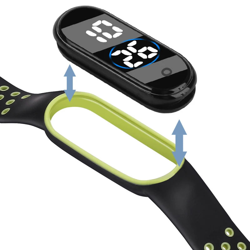 MOONBIFFY - Montre Enfant LED Digitale Sport - Bracelet Silicone Bicolore - Étanche 3 ATM