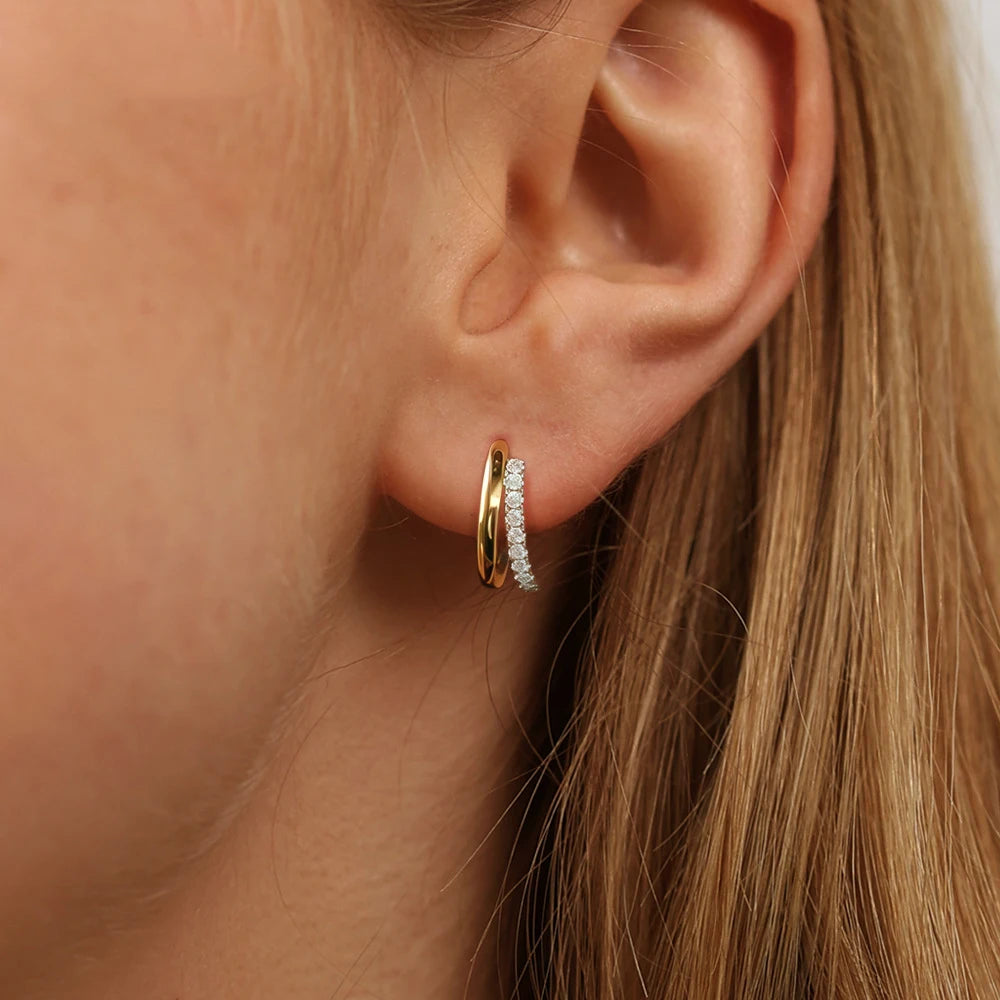 Boucles d'Oreilles Femmes Argent 925 Plaqué Or 18K Moissanite - Bijou Luxe