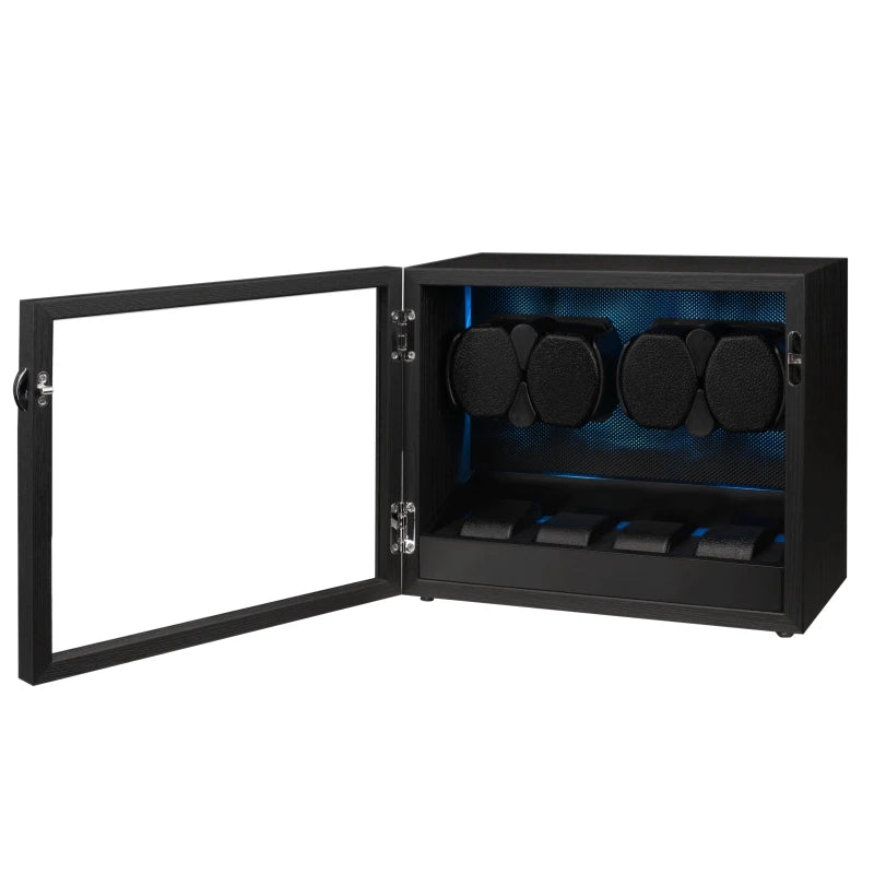 Remontoir Montres Automatique EMBERS 4 Montres - Grain Bois Noir - Moteur Silencieux - Rétroéclairage LED