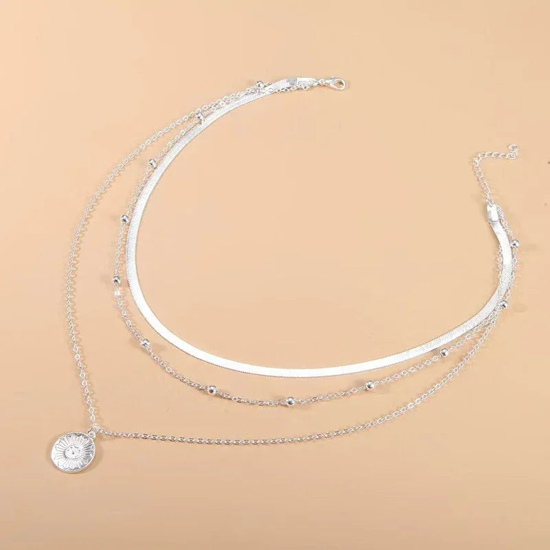 Collier Rond à Trois Rangs Argent Sterling 925 Femme - Chaîne Simple Minimaliste