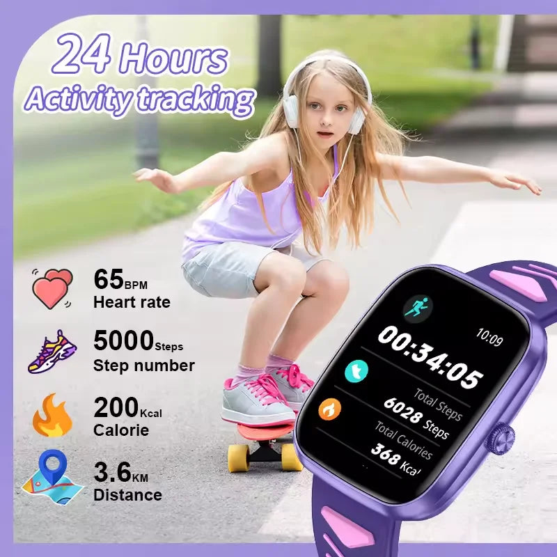 MOONBIFFY - Montre Enfant connectée 1.75" HD Tactile - Jeux - Musique - Appels Bluetooth 5.2 - Android iOS