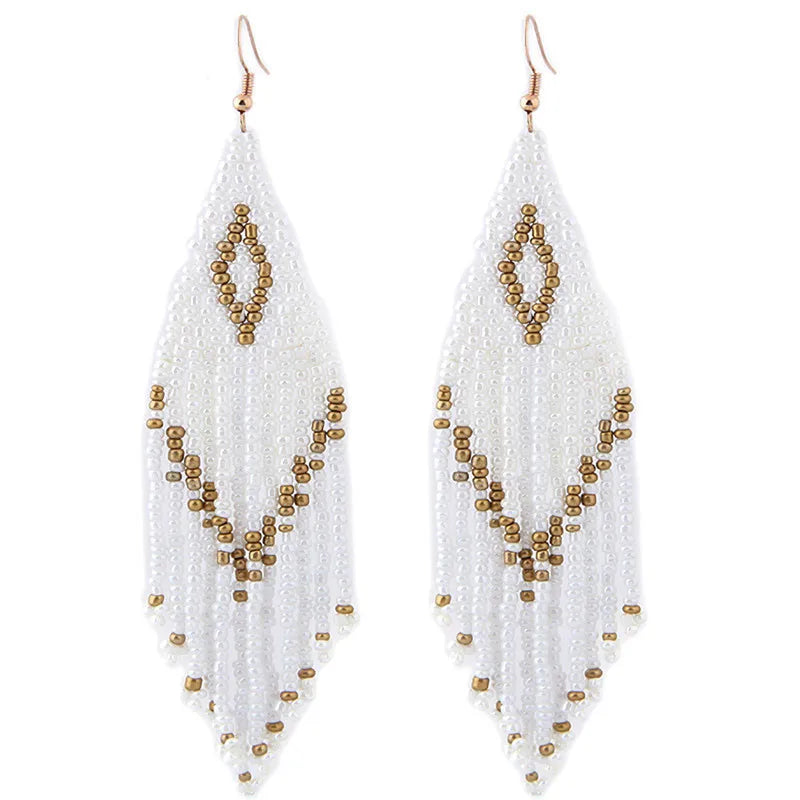Boucles d'Oreilles Femmes Pendantes Longues Bohème Perles - Bijou Femme Ethnique