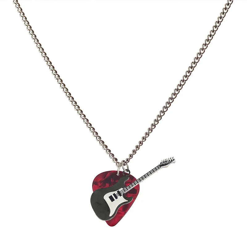 Collier Pendentif Médiator Guitare Hip-Hop Acier Inoxydable - Bijou Unisexe