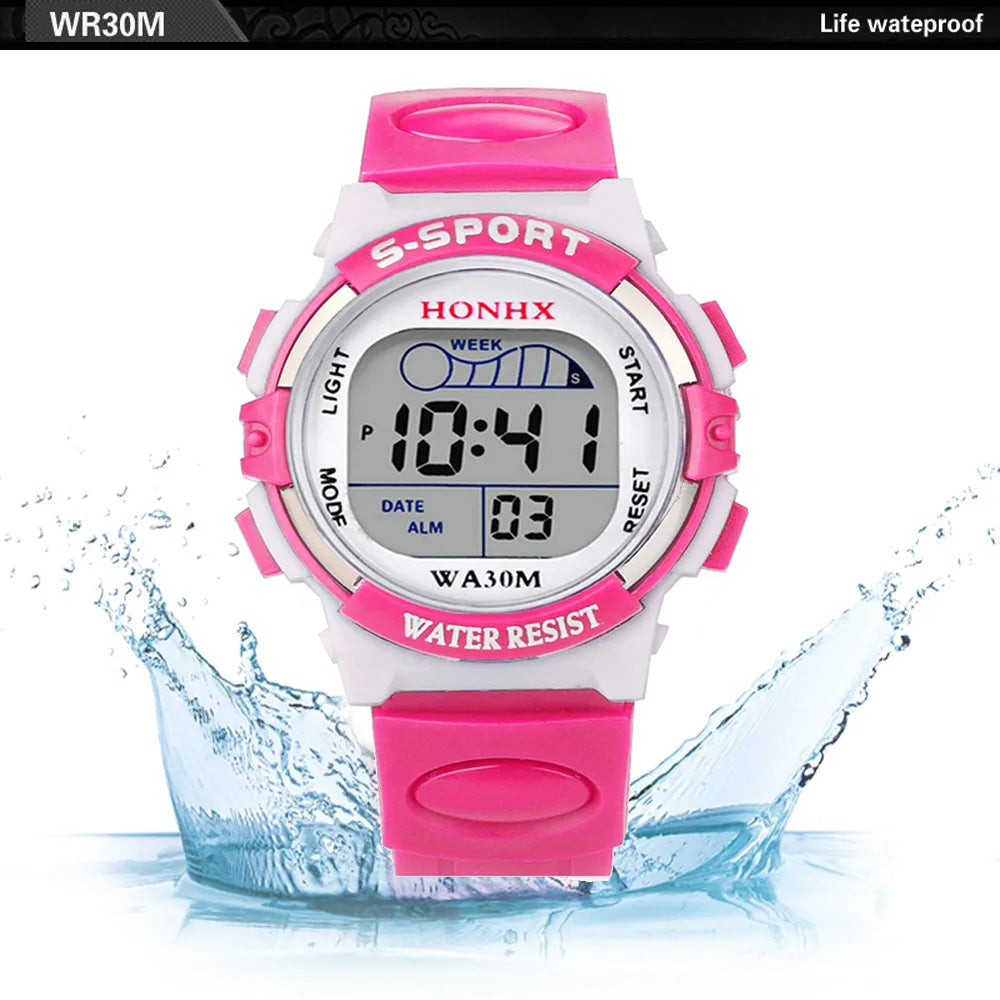 MOONBIFFY - Montre Enfant Digitale LED Sport - Alarme & Date - Bracelet Caoutchouc - Verre Saphir
