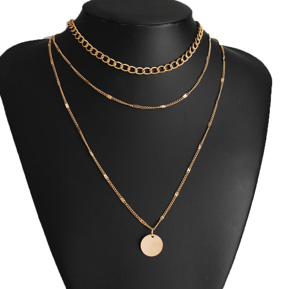 Collier Multi-Rangs Pendentif Pièces Vintage Bohème - Bijou Femme Doré