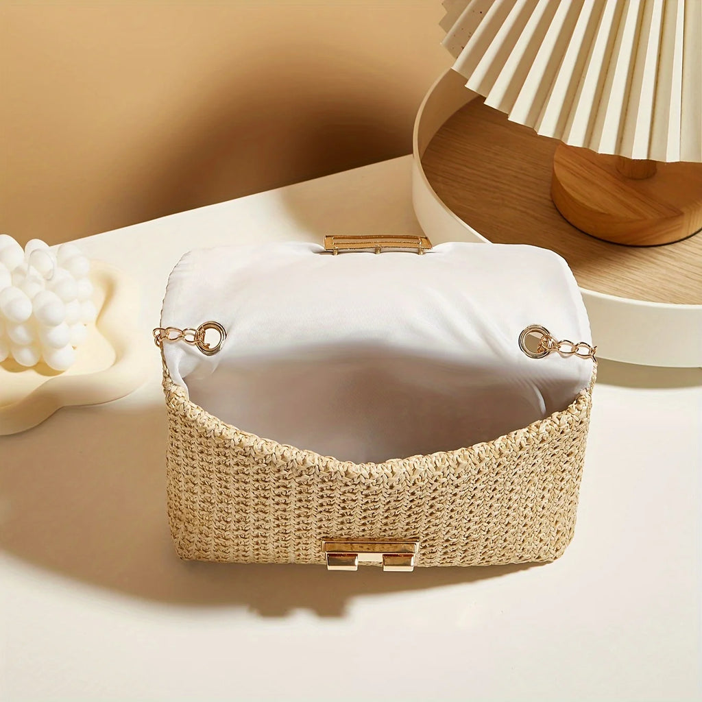 Sac à Main Femme Paille Femme Bandoulière - Sac Crossbody Fermoir Décoratif Fashion