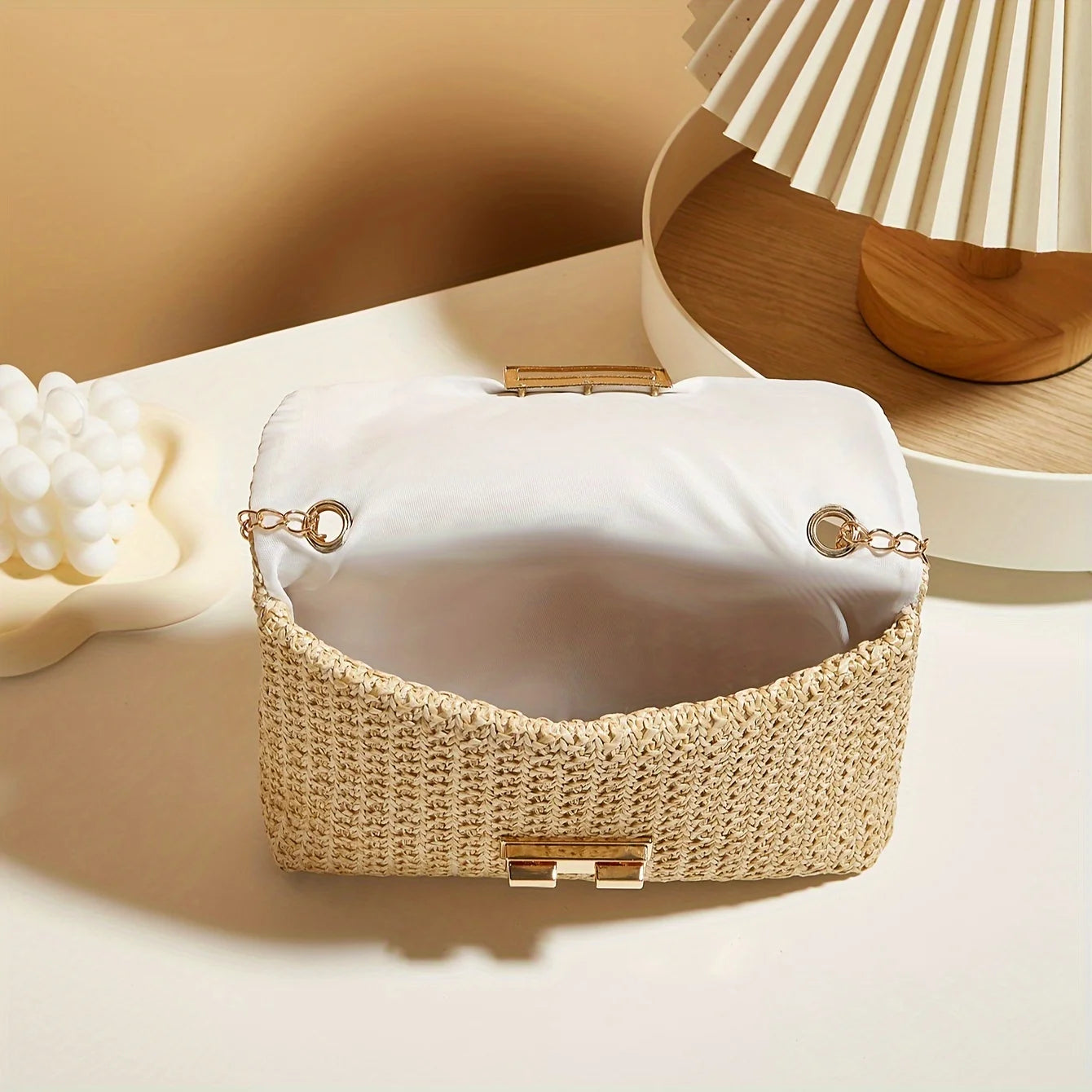 Sac à Main Femme Paille Femme Bandoulière - Sac Crossbody Fermoir Décoratif Fashion