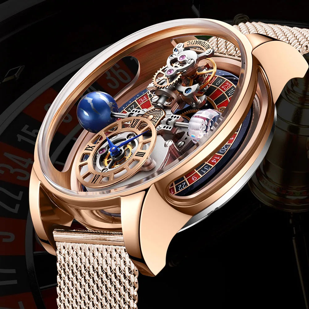 PINDU - Montre Homme Roulette Las Vegas - Design Astronomique Transparent - Quartz