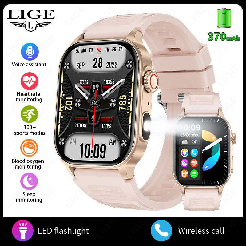LIGE - Montre Intelligente LIGE 2.01" Militaire Sport - Lampe LED - Appels Bluetooth 5.2 - Étanche - Android iOS
