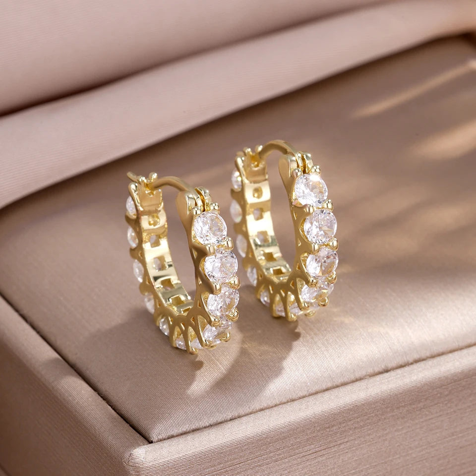 Boucles d'Oreilles Femmes Pendantes Zircon Doré - Bijou Femme Élégant