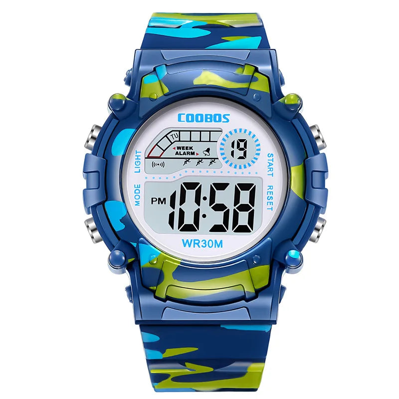 MOONBIFFY - Montre Enfant Militaire Sport Digitale LED - Alarme - Lumineux - Étanche 3 ATM - Camouflage