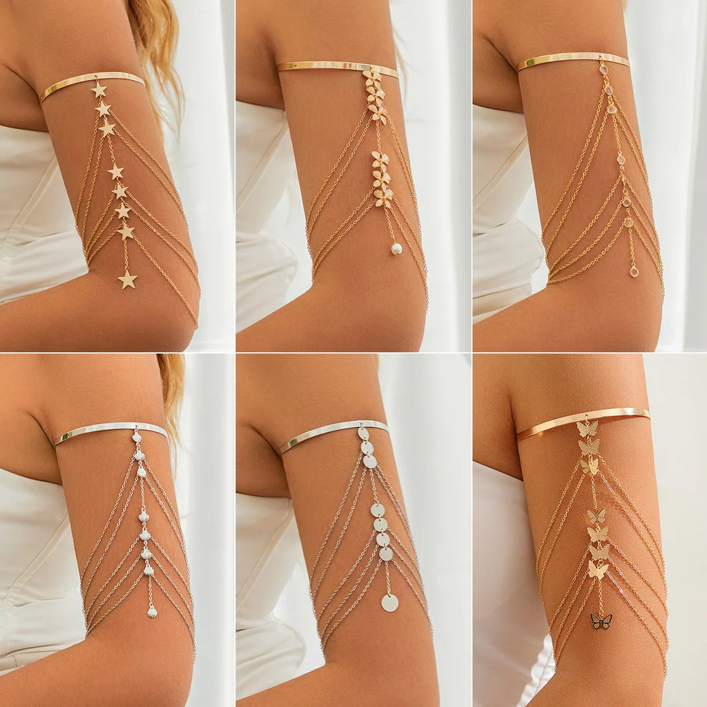Bracelet Femme Manchette Bohème Cristal Pompons - Bijou Femme Bras Mariage