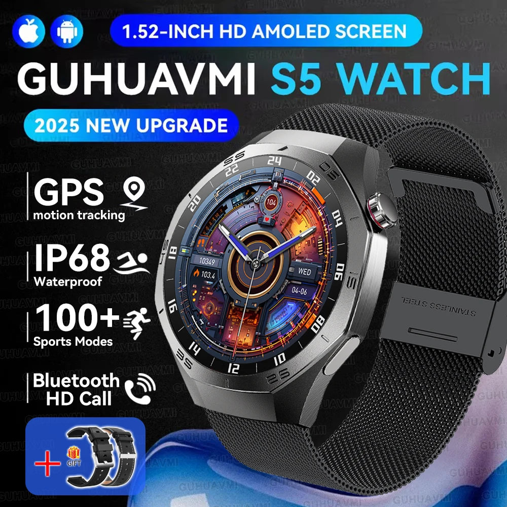 Montre Connectée Watch 5 Pro 2026 - GPS Écran AMOLED 1,52" Appels Bluetooth IP68