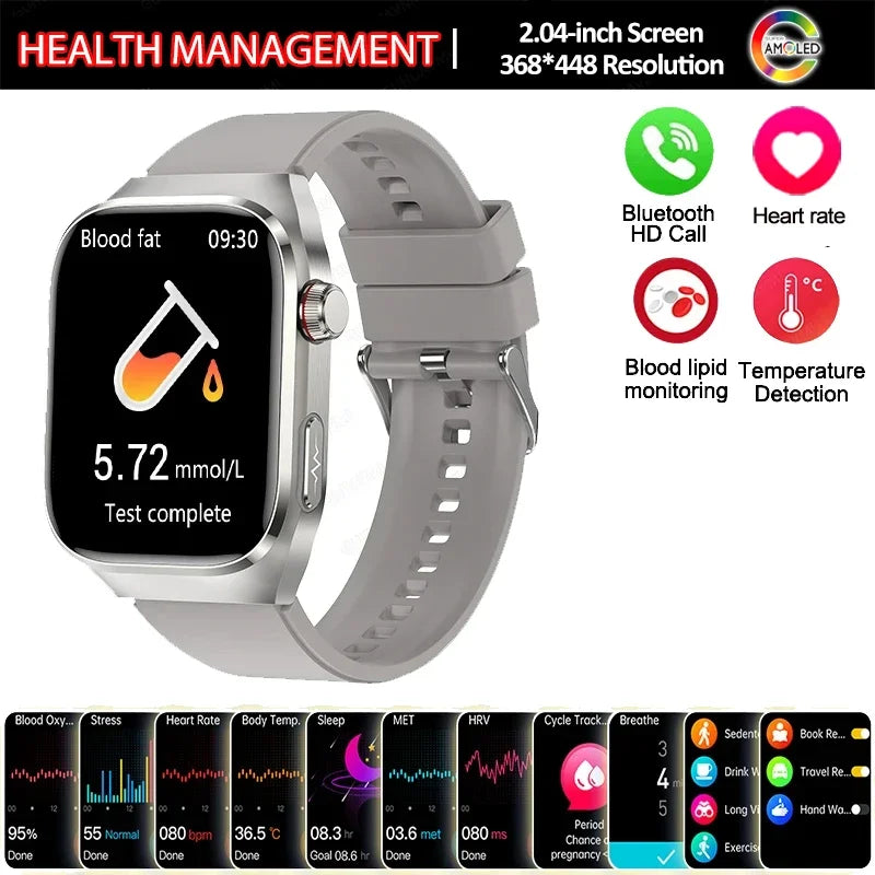Montre Connectée Santé 2026 ECG - Lipides Sanguins, Acide Urique, Température, IP68, 650mAh, Appels BT