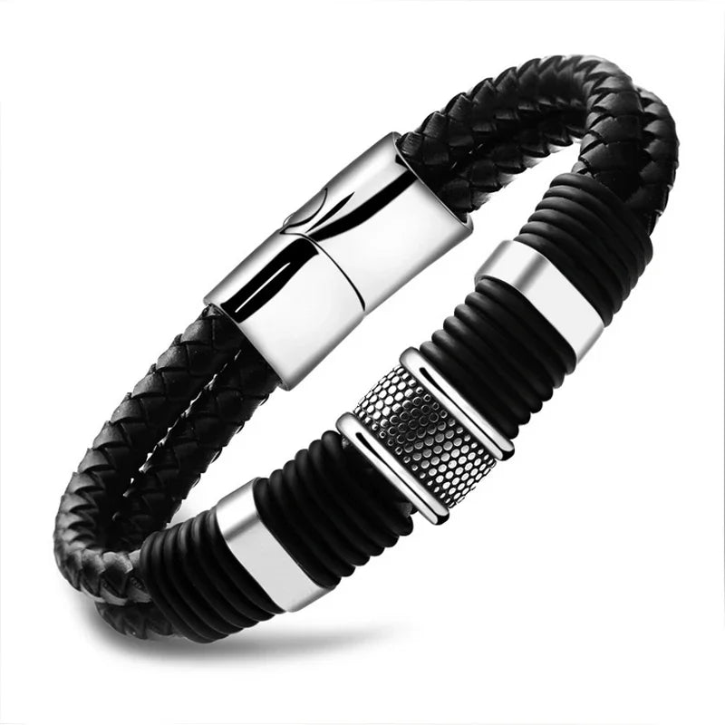 Bracelet Cuir Tressé Perles Homme Femme - Hip-Hop Punk Acier Inoxydable Unisexe Charme