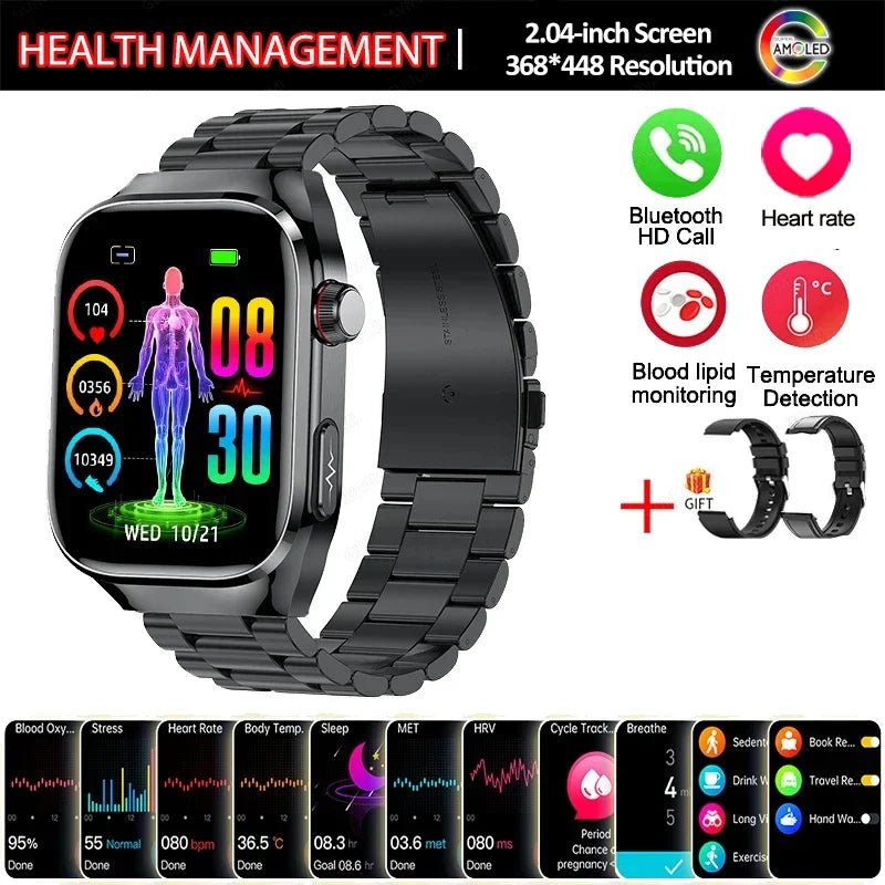 Montre Connectée Santé 2026 ECG - Lipides Sanguins, Acide Urique, Température, IP68, 650mAh, Appels BT